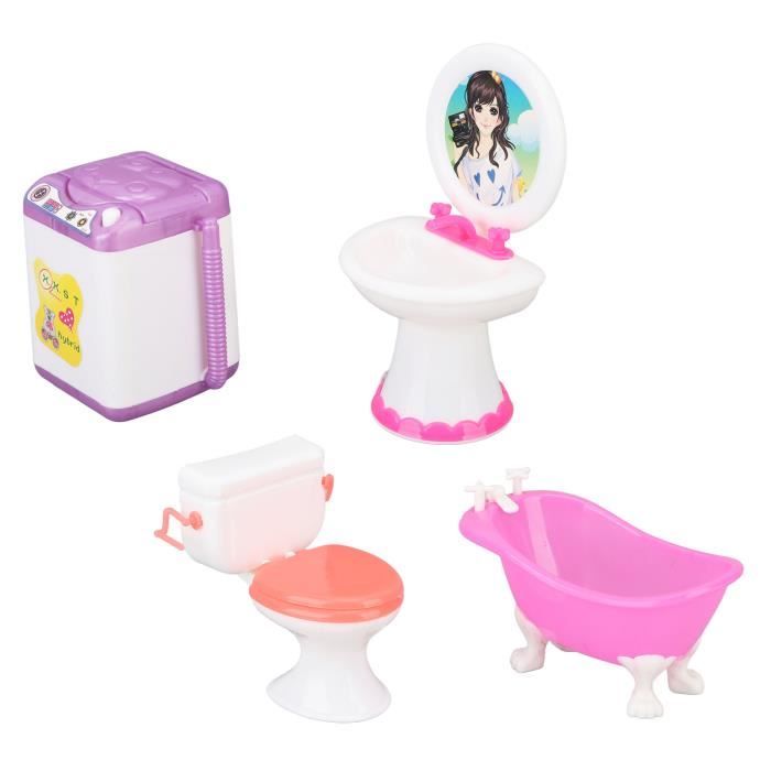 ZDETGU Ensemble de Salle de Bain Miniature pour Maison de Poupée, Baignoire en Céramique, Kit d'évier de Toilette pour Collection de Poupées, 1/24 (Girofle à Quatre Feuilles
