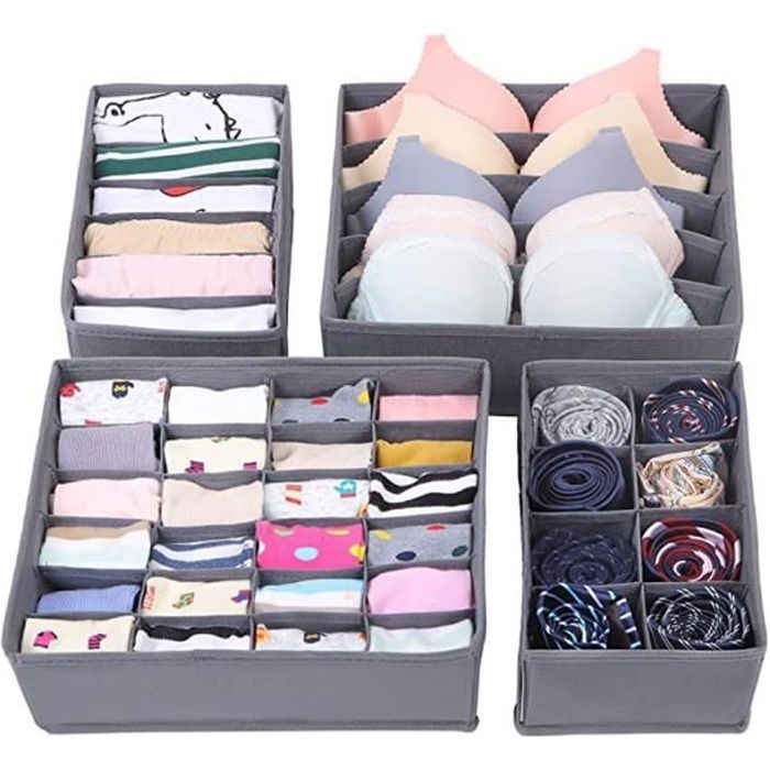 Gesentur Boîte de rangement pour sous-vêtements，avec compartiments Tiroirs  charbon de bambou pliable chaussettes Boîte de rangement - Cdiscount Maison