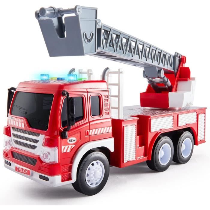 Jouet Camion de Pompier Enfant avec Sonore et Lumineux Lchelle Extensible  Grand Friction Voiture Garon Fille 3 4 5 6 Ans