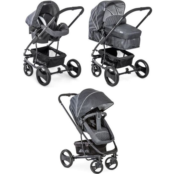 Poussette combinée Trio Pack Pacific - Charcoal - HAUCK - 4 roues - Nacelle  convertible - Siège auto Groupe 0+ - Cdiscount Puériculture & Eveil bébé