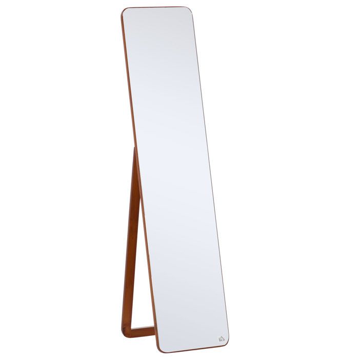 Miroir pleine longueur - HOMCOM - rectangulaire sur pied ou mural dressing chambre salon - bois - 37x160cm - noyer clair