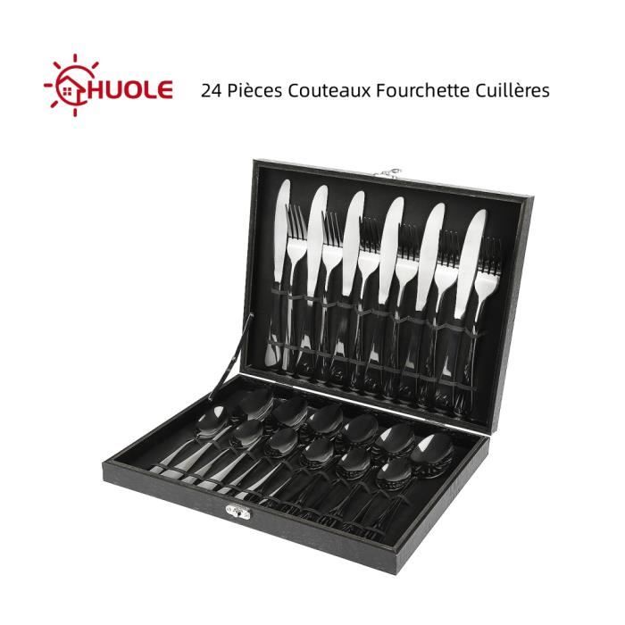 Set de couverts en acier inoxydable HUOLE - 24 pièces - Boîte Noire