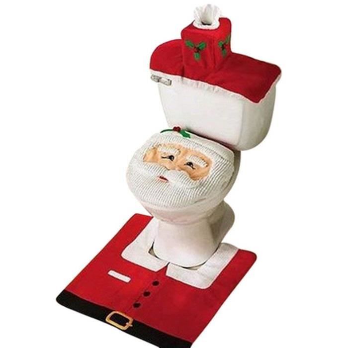 Housse De Siège De Toilette Noël - Motif Père Noël, Bonhomme De Neige, Élan - Décoration Festive Marron