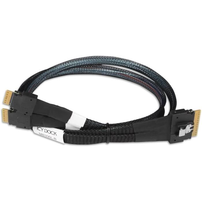 Câble de données - Icy Dock - MB306L-B - SlimSAS SFF-8654 8i vers 2 SFF-8654 4i - 50 cm - PCIe 4.0