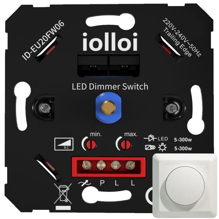 Iolloi Variateur LED encastré pour ampoules LED et halogènes fixation