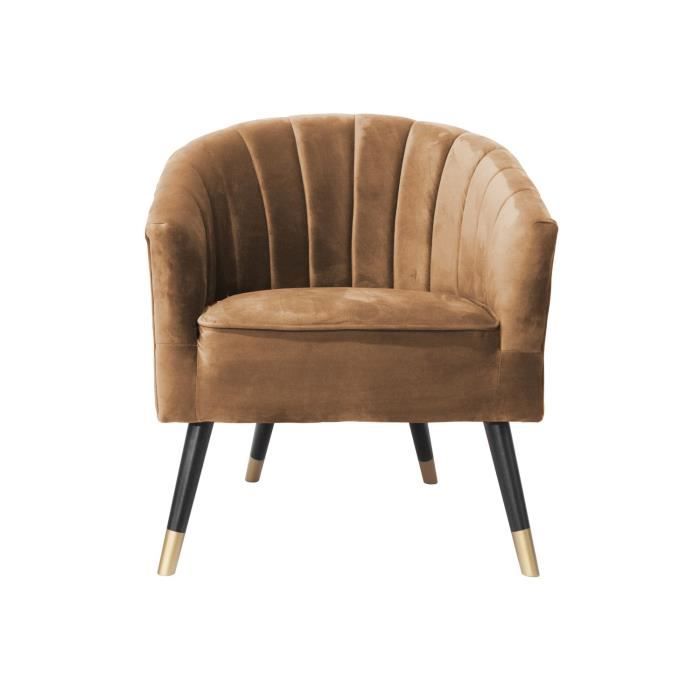 fauteuil art déco en velours royal - leitmotiv - 1 place - marron caramel