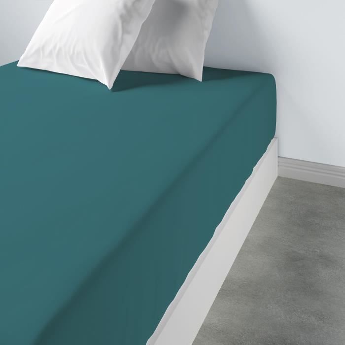 Drap housse uni coton bonnet 35 cm lagon Les Ateliers du Linge 90 X 190 X 35 LAGON