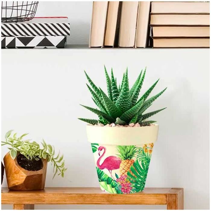 Cache Pot Bambou Jungle Tropical Rose Vert Beige Flamant Rose 135x15 Cm Q6415