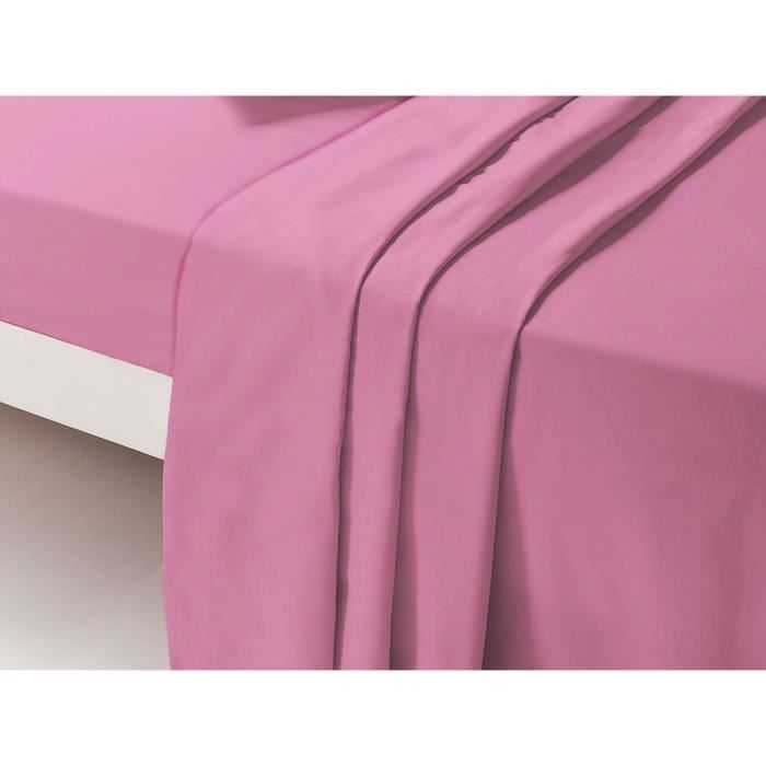 Drap plat - DP134 - Rose - 180 cm x 290 cm - 100 % Coton - Lavable en machine à 60°
