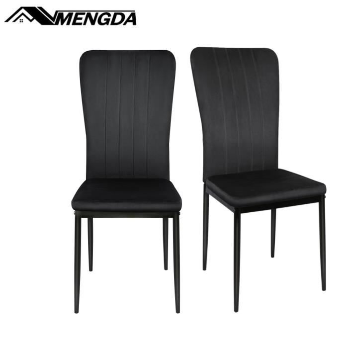 Chaises de cuisine en velours - MENGDA - Dossier haut - Noir - 40x37x97cm