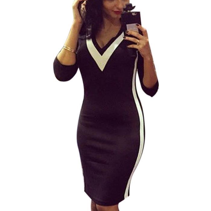 HOMEYEE Robe Crayon Chc et Elegant Manches Capes Vntage Moulante