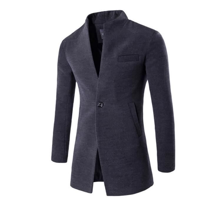 Veste de Ville Homme FUNMOON Drap Manteau a Couleur Unie Noir Automne