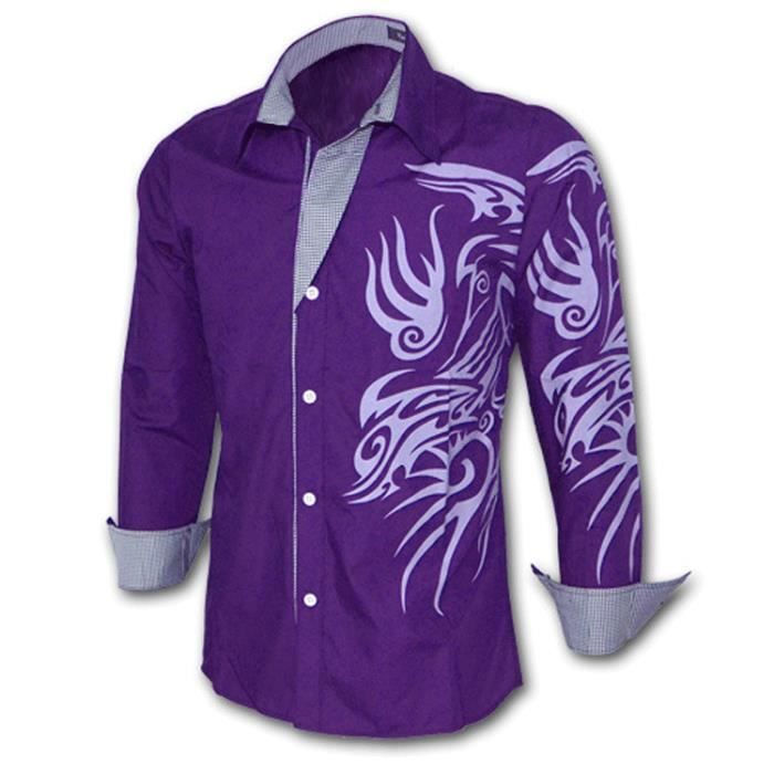 Imprim Dragon Chemise En Coton Coupe Slim De Ville Manches