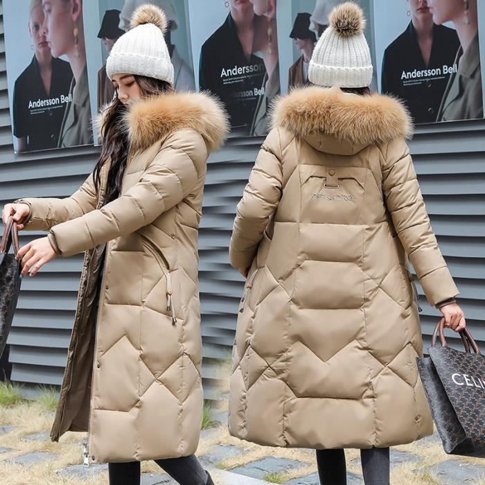 Manteau Femme Hiver Confortable version longue Faux Fourrure Trim avec Poches Marron GOGUQ Marron Cdiscount Pret a Porter