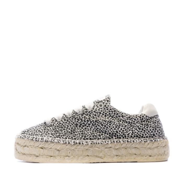 Baskets Espadrille Femme Replay Nash - Imprimé Léopard - Blanc/Noir