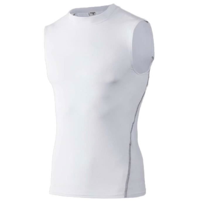 Débardeur de Sport Homme Stretch Sans Manches T-shirt Fitness Entraînement Couleur Unie - Blanc