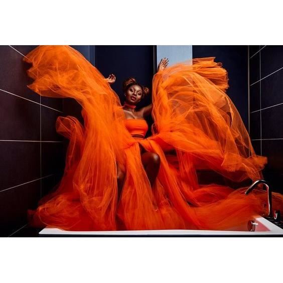 Jupe longue bouffante en tulle orange pour femme jupe taille haute elastique boule en maille luxuriante fete et Orange B767 Blanc Cdiscount Pret a Porter