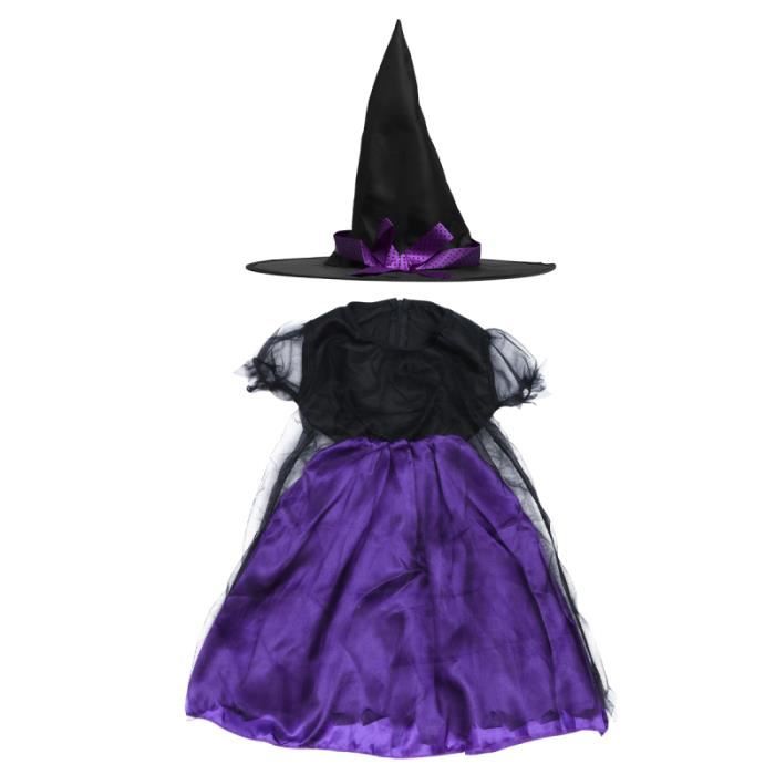 Costume Sorcière Halloween Pour Fille - 5 Modèles Colorés Néon Avec Chapeau, Robe Détaillée, Taille Enfant