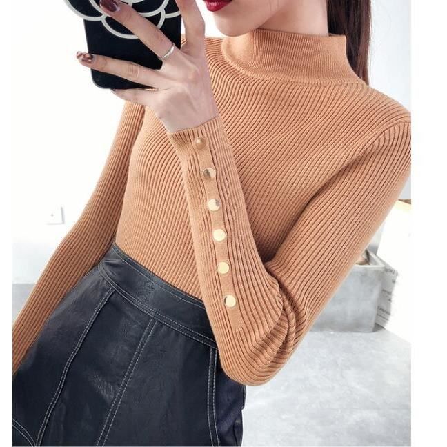 PULL Pull col montant pour femme vetement slim elastique assorti a la mode epais nouvelle collection hiver 2019 Type Khaki Blanc Cdiscount Pret a Porter