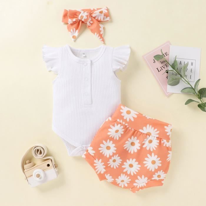 Barboteuse Takara Fille XL - Fleurs Pêche Et Marine - Manches Volantes - Portée 1x