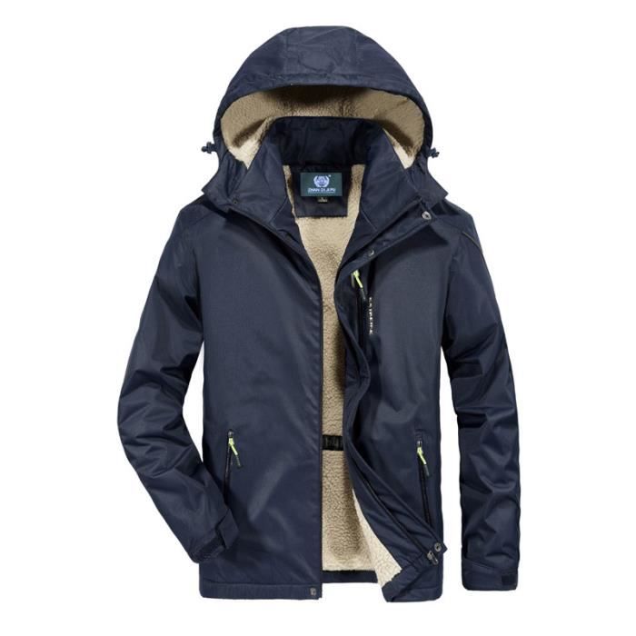Parka Homme Couleur Unie a Capuche et en Cachemire VeTement Masculin Bleu bleu Cdiscount Pret a Porter