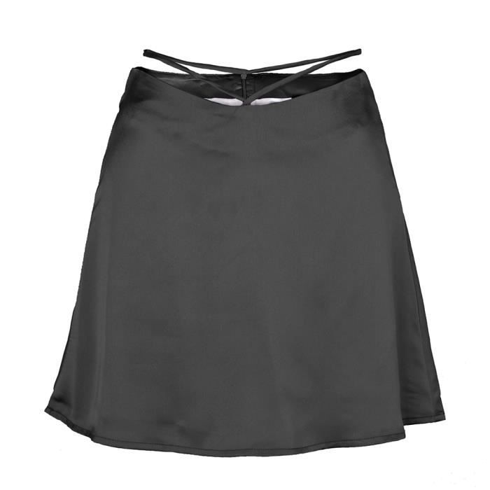 Midi Jupe en Satin pour Femmes Couleur Unie Mini Jupe Courte en