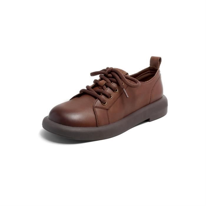 Mocassin Femme en cuir Doux Casual Confortable Couleur unie Avec lacet Marron Cdiscount Chaussures
