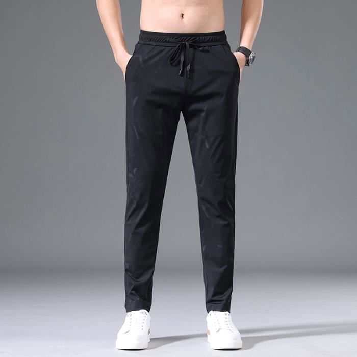 Pantalon Homme Ete Imprime Coupe Droite Slim Fit Extensible Sport Casual INSFITY Noir