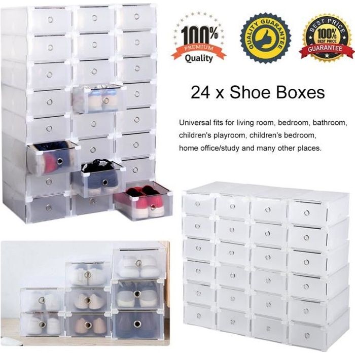 24 Boîte à Chaussures Plastique Housse Tiroir Stockage Empilable Rangement FR
