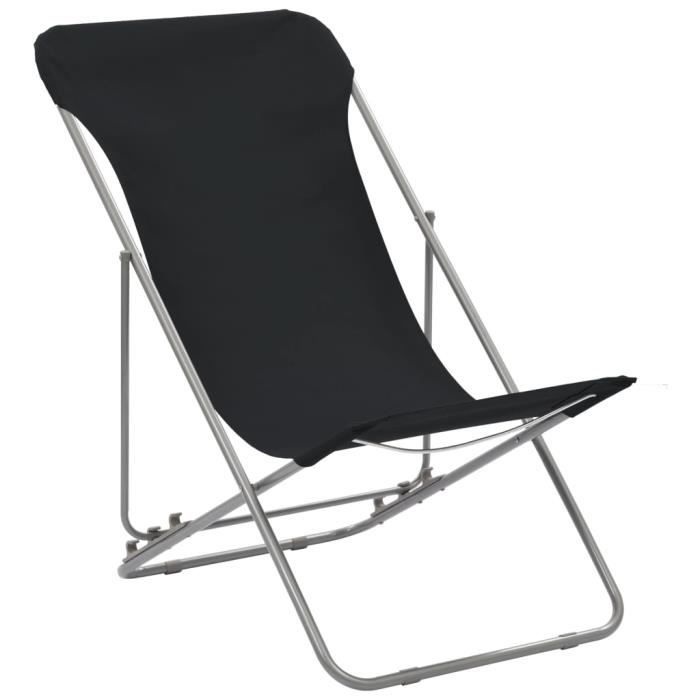 chaise de plage pliable - ovonni - noir - acier et tissu oxford - 75x57x99 cm