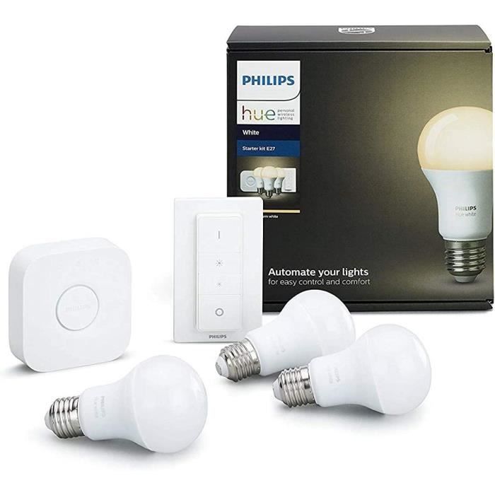Philips Hue Kit de demarrage 3 ampoules White E27 + pont de connexion + Hue incluse