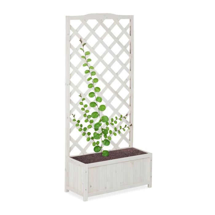Relaxdays Jardinière avec treillis espalier Tuteur plantes grimpantes bac à  fleurs bois vigne rose 35 L, 150 cm, blanc - - Cdiscount Jardin