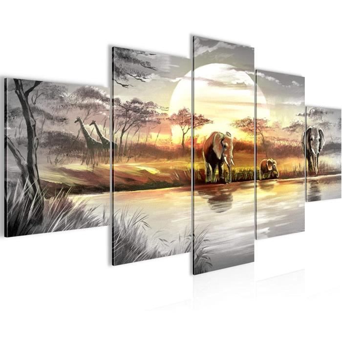 Tableau Décoration Murale 150x75 cm Runa art 000753a Éléphant d'Afrique - 5  Panneaux Deco Toile Prêt à Accrocher - Gris - Cdiscount Maison