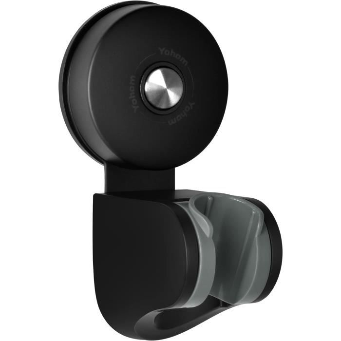 Support De Pommeau De Douche à Ventouse – Angles Réglables, Noir, Avec Crochets Pour Accessoires