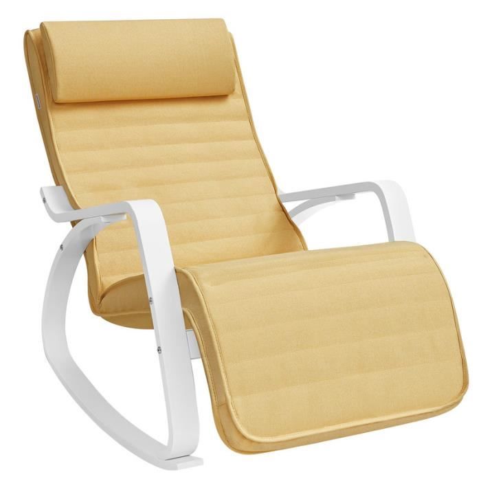 fauteuil à bascule - songmics - repose-pieds réglable - capacité 150 kg - jaune canard et blanc