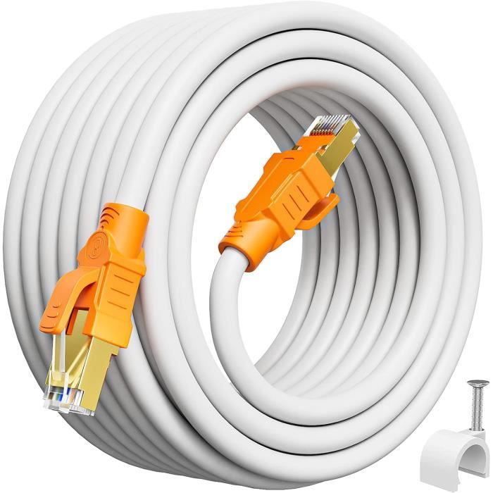Cable Cat 8 20m, Cable RJ45 Haut Debit 40Gbps 2000MHz 26AWG S