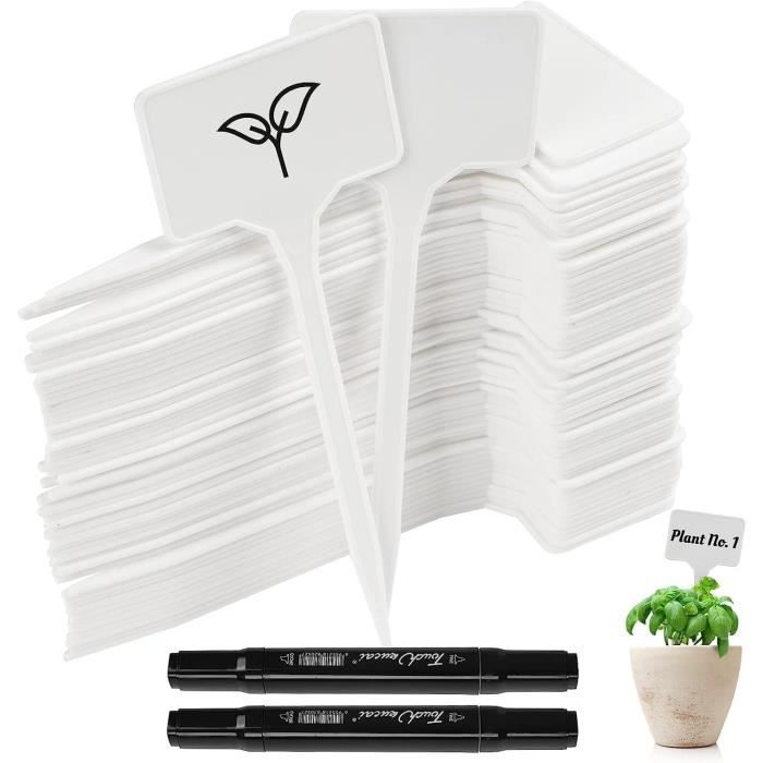 100 Étiquettes Jardin Type T - Marqueurs Plantes Réutilisables Avec Stylo Étanche - Pour Potager, Fleurs