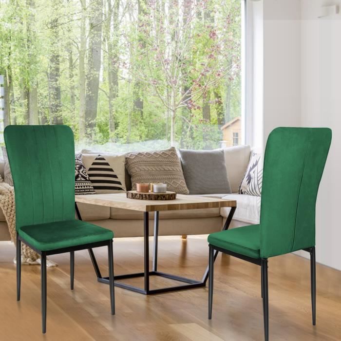 chaise de cuisine supfine - lot de 2 - vert - pieds en métal - velours