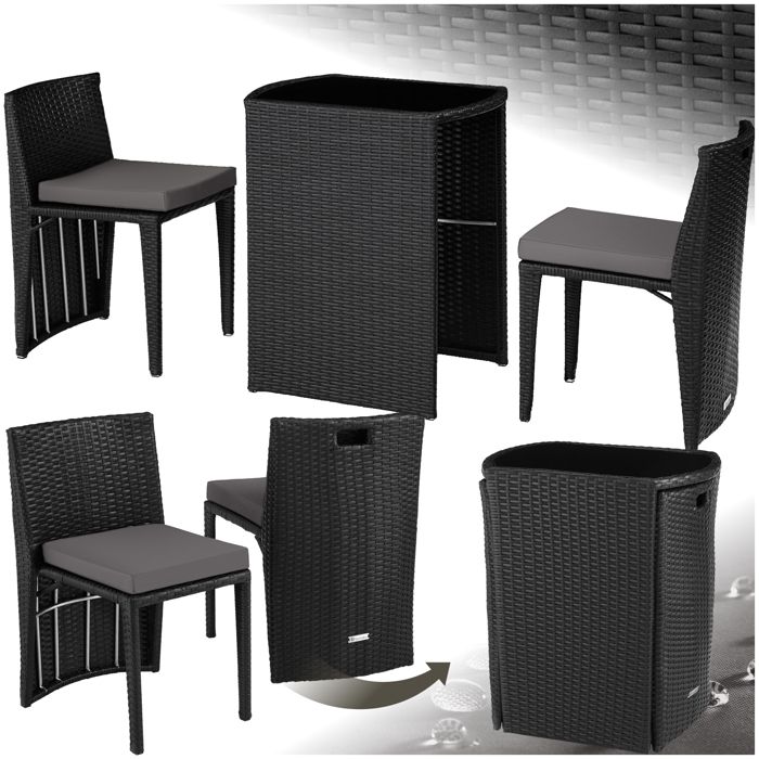 Salon de jardin - TECTAKE - Ensemble dextérieur balcon HAMBOURG 2 personnes avec cadre en aluminium encastrable - Noir