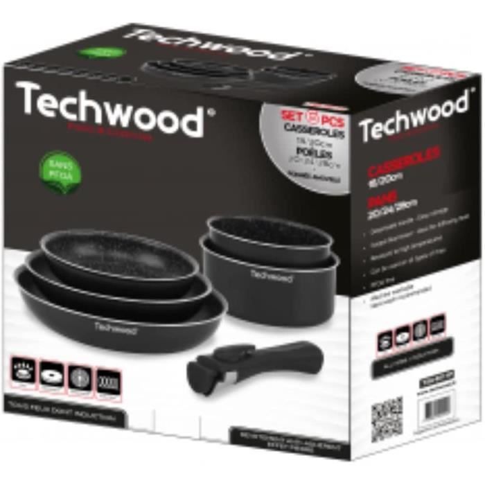 Techwood TSA-6611P Set 2 Casseroles 18-20cm et 3 Poeles 20-24-28cm 6 Pieces,-2 Casseroles de dimension 18 cm de diametre 20 c