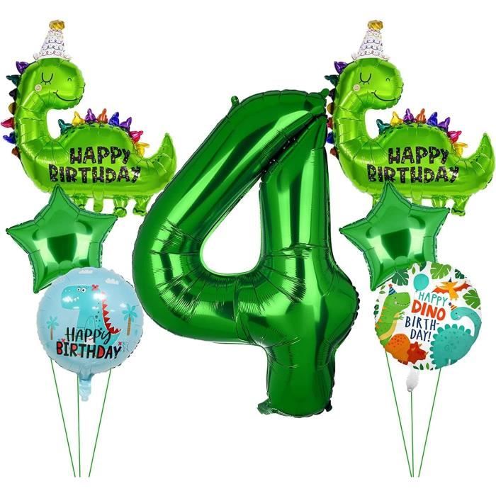 Kit Anniversaire Dinosaure 4 Ans – Ballons Géants, Chiffre 4 Vert Et Décorations Jungle Pour Garçon
