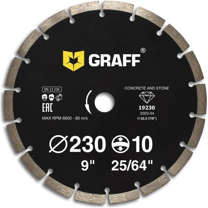 Disque Diamant 230mm ProDiamant - Segment 10mm Pour Béton, Pierre Et Brique | Alésage 22.2mm Universel