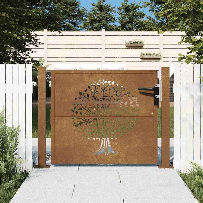 vidaXL Portail de Jardin Portillon de Patio Barrière de Sécurité Porte dExtérieure Terrasse 105x105 cm Acier Corten 153161