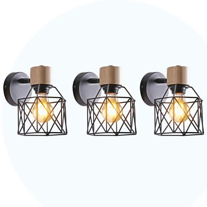 UNI Applique Mural Industrielle 3 Pack Eclairage Mural Vintage en Métal E27 Lampe de Mur Luminaire Intérieur Industrielle -Noir