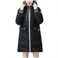Manteau Femme Pardessus chaud d'hiver à capuche zippé poche plus épaisse Outwear Noir-1
