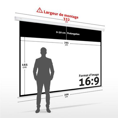 Écran De Projection Motorisé 203x114cm (92") - Toile PerfectWhite 3, Télécommande, Home Cinéma 16:9