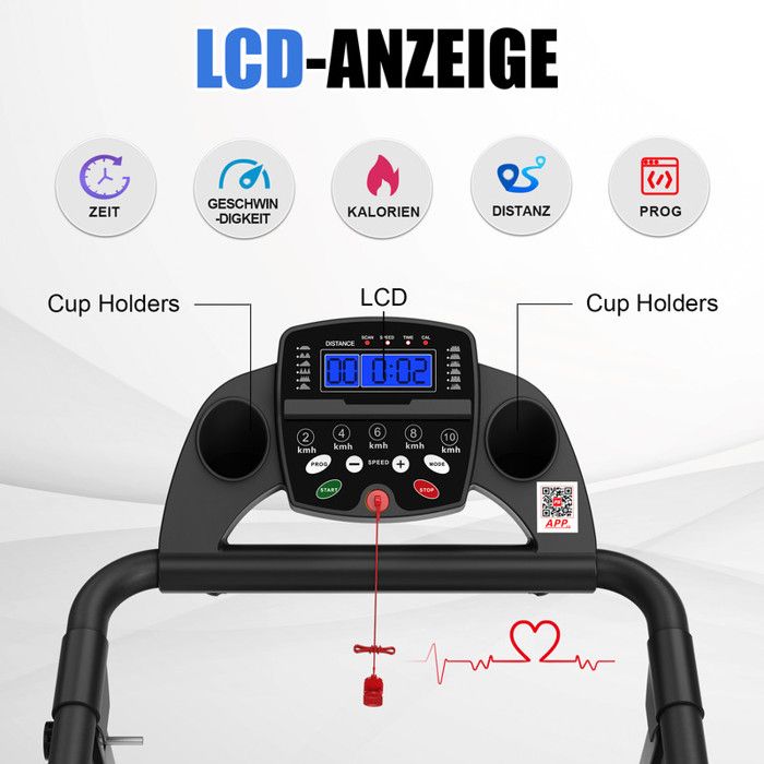 Laufband Für Senioren Mit Handläufen - 136kg Kapazität, Gehmaschine Mit Tisch