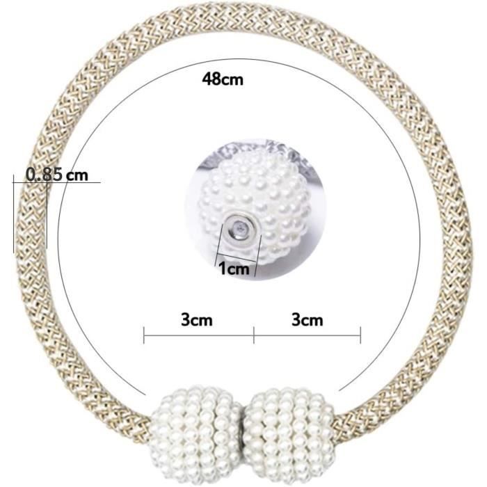 Embrasses Pour Rideaux Magnétiques - Lot De 4, Blanc, Avec Perles, Longueur 48 Cm, Installation Sans Perçage