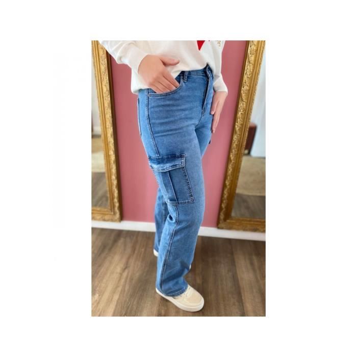 Jean cargo sales femme bleu