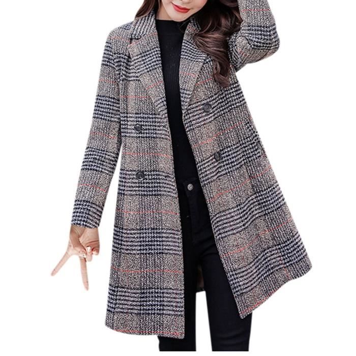 Manteau long en cachemire imprimé à carreaux à double boutonnage à
